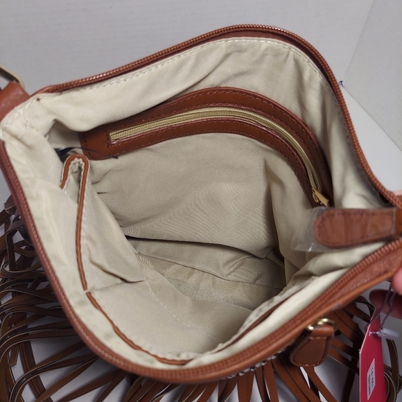 NWT VIETA Fringed Rhinestone Crossbody Purse Brown Faux Leather Back Pocket - Picture 11 of 15